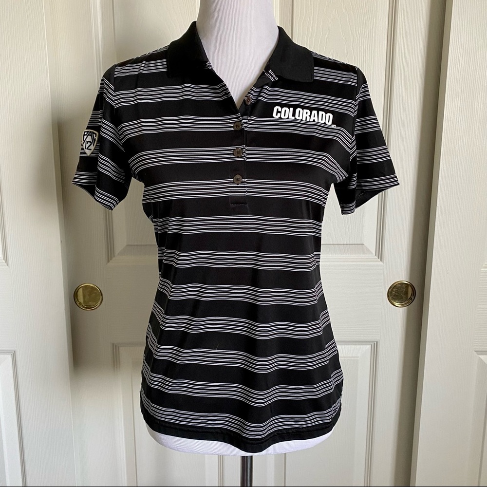 Nike Golf Colorado Buffaloes Pac-12 Black White Striped Polo Shirt Sz Medium